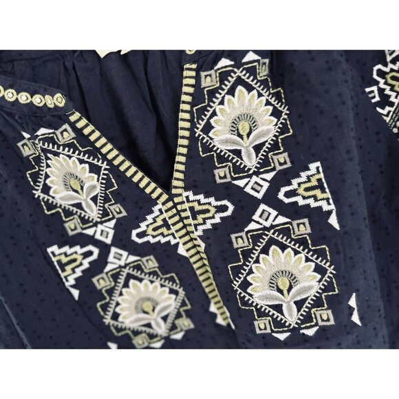 Anthropologie Solitaire Peasant Embroidered Johnny Blouse Floral Eyelet Shirt Bl - Picture 4 of 10